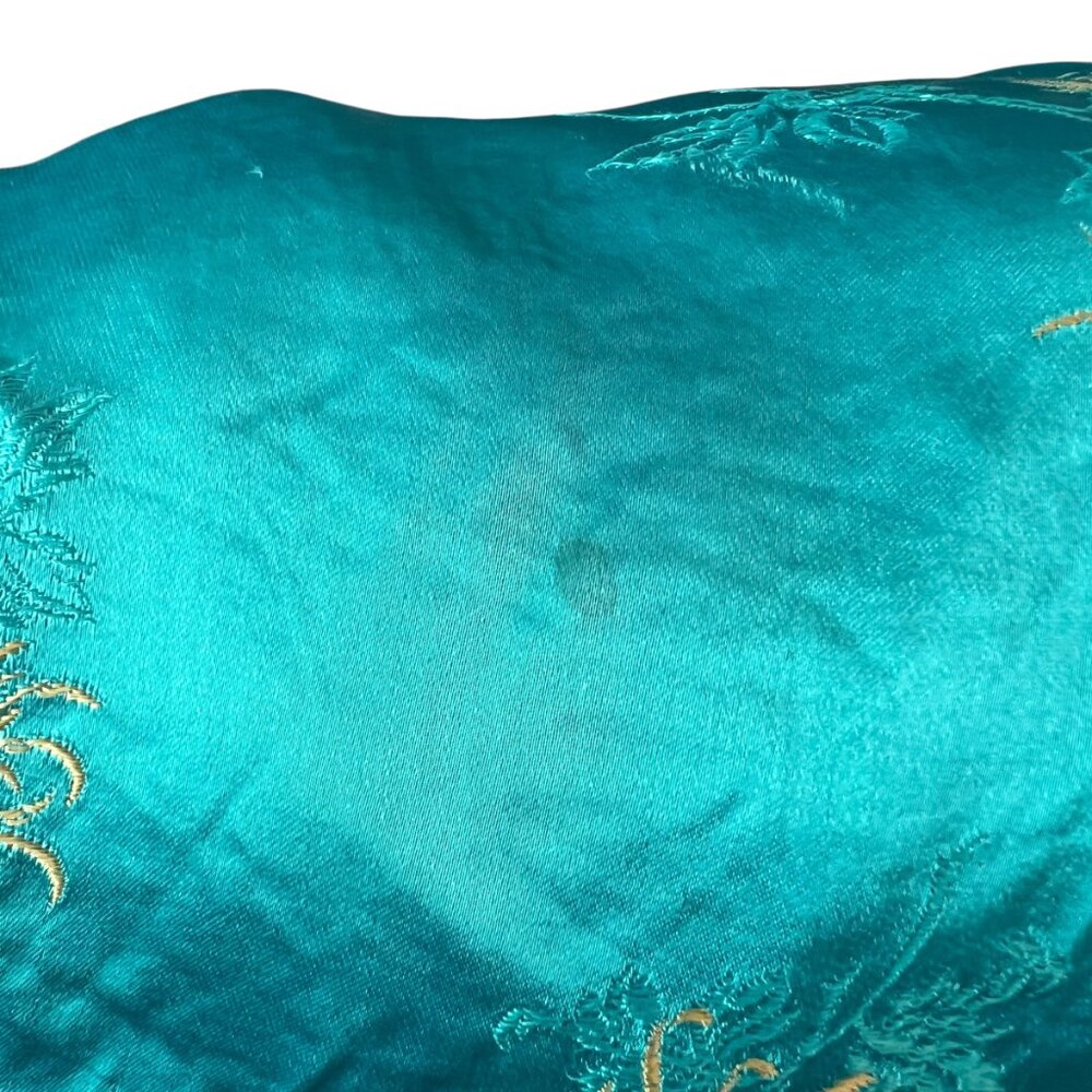 Traditional Chinese smoking jacket blue silky chrysanthemum floral design Small - Picture 7 of 11